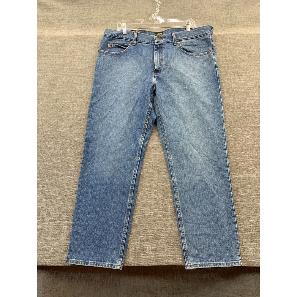 Lee Regular Straight‎ Fit Jeans Mens 38x29 Blue Denim Cotton Logo Everyday Wear